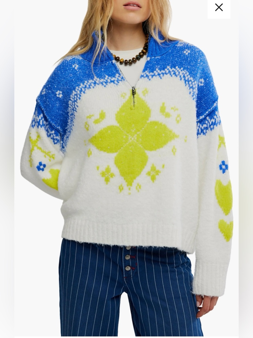Free People Mythical Half Zip Pullover Starbright Combo NWT Large